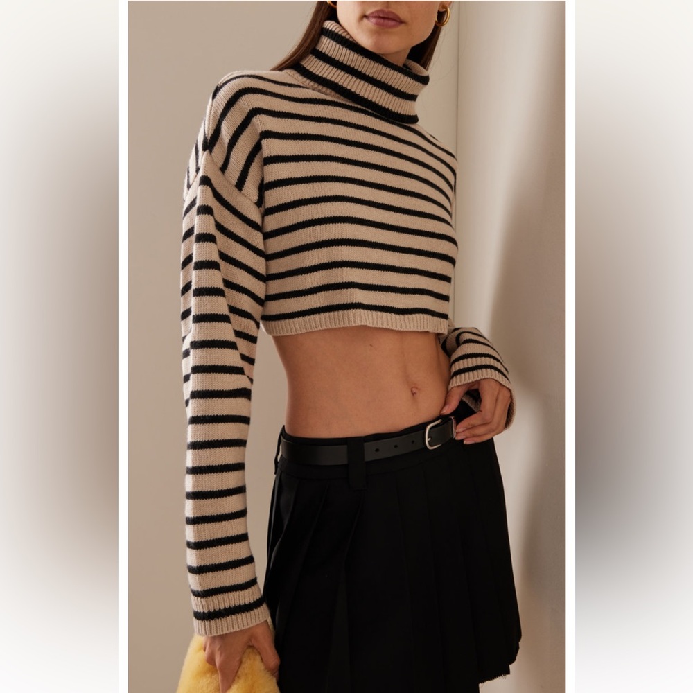 The Frankie Shop Athina Striped Wool-Blend Cropped Turtleneck Sweater